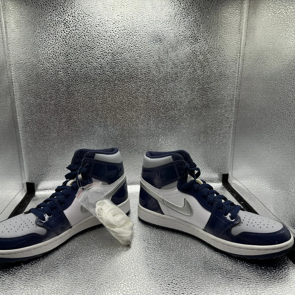 Size 9 Jordan 1 Retro High Silver Midnight Navy White Mens Shoes DQ0660-100